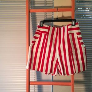 Red & White Striped High Waist Shorts